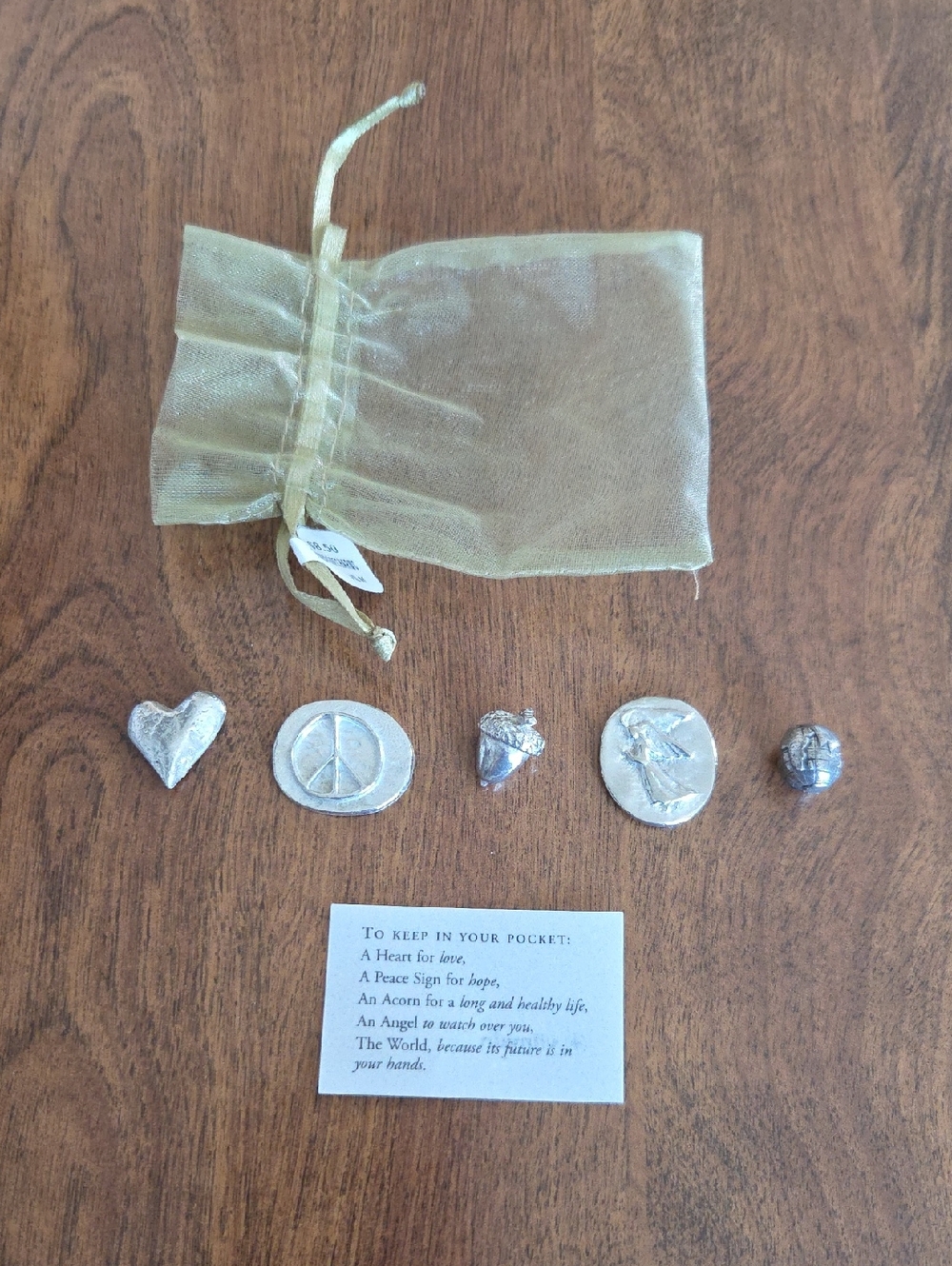 Gold Organza Gift Pouch with Pocket Tokens - Gold